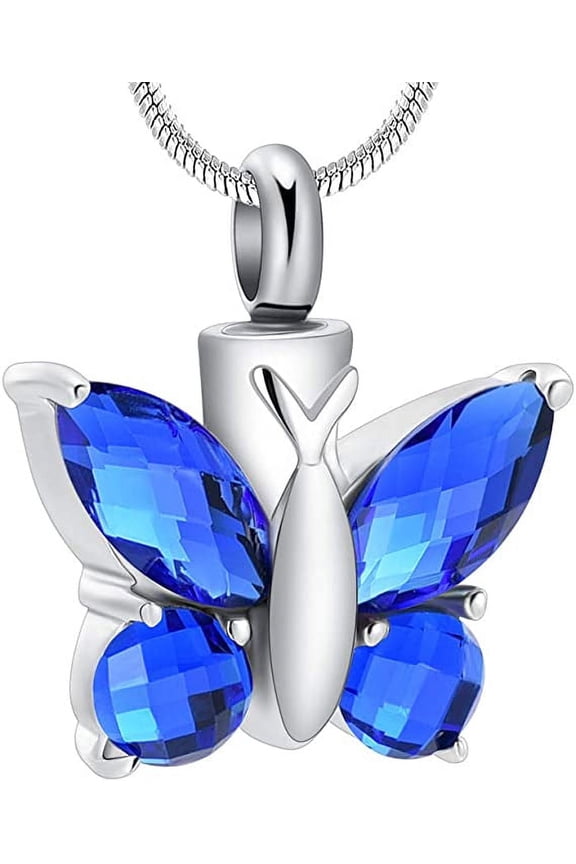 Butterfly Urn Necklace for Ashes, Stainless Steel, 20 in + 2 in Extender (Men's/Women's)