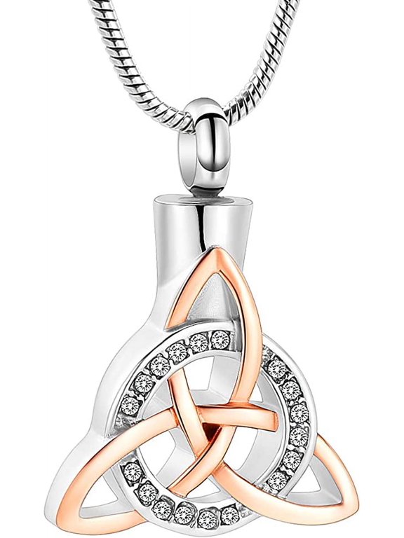 Cremation Jewelry Celtic Knot Urn Necklace for Ashes Stainless Steel Triangle Vintage Crystal Circle Pendant Necklace Urn Jewelry for Human/Pet Ashes