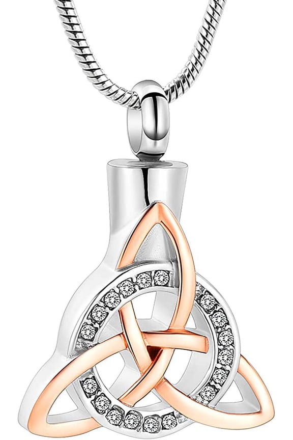 Cremation Jewelry Celtic Knot Urn Necklace for Ashes Stainless Steel Triangle Vintage Crystal Circle Pendant Necklace Urn Jewelry for Human/Pet Ashes