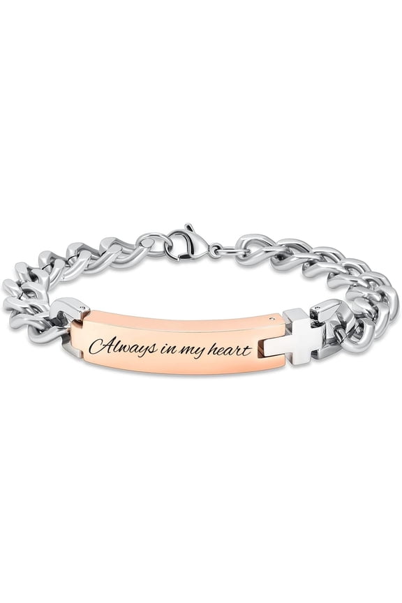 Cremation Jewelry Cross Urn Bracelet for Ashes Human Pet Cremation Bracelet Memorial Keepsake Urn Jewelry for Women/Men Curb Link Bracelet 20/22/24 CM