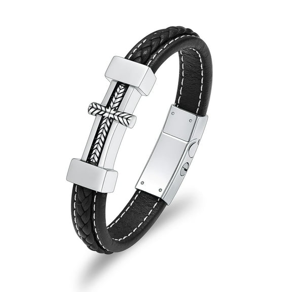 Cremation Jewelry Cross Urn Bracelet for Ashes for Women Men Keepsake Memorial Cuff Bangle Braided Wristband Bracelet