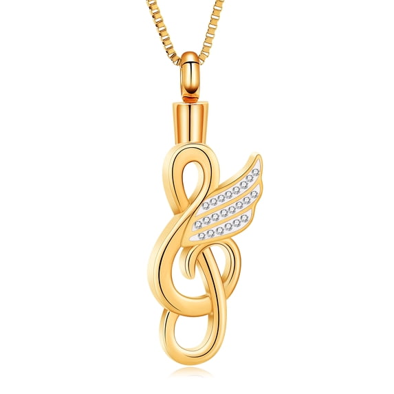Cremation Jewelry Crystal Music Note Urn Necklace for Ashes with Angel Wings Ashes Necklace Urn Cremation Memorial Ashes Holder Keepsake Pendant Locket
