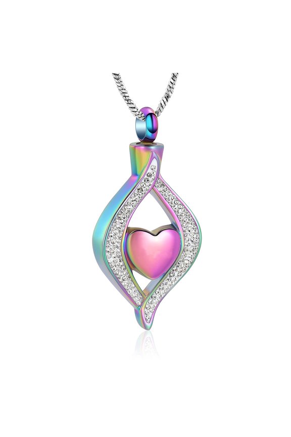 Cremation Jewelry Crystal Teardrop Heart Urn Necklace for Ashes Heart Shape Memorial Keepsake Pendant for Human Ashes Holder for Women Gift