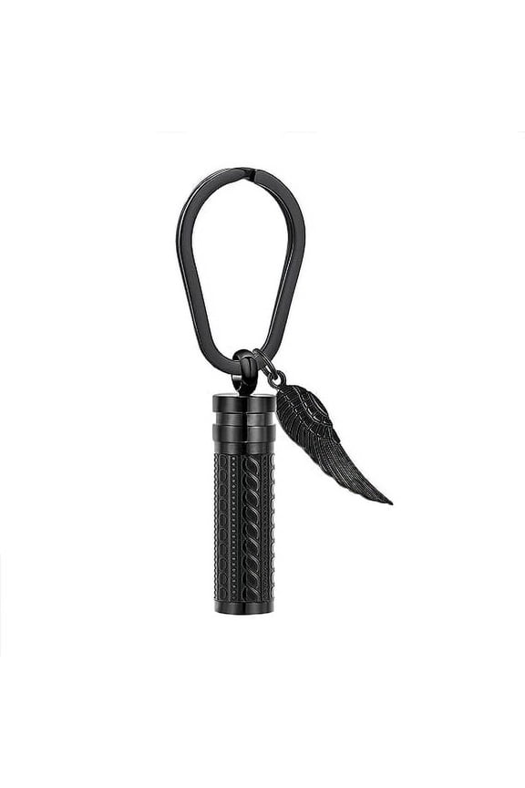 Cremation Jewelry Cylinder Urn Keychain for Ashes Memorial Pendant with Angel Wing Stainless Steel Keepsake