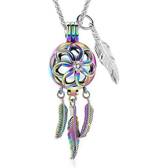 Cremation Jewelry Dream Catcher Urn Necklace for Ashes for Women Men Feather with Angel Wing Keepsake Memories Hollow Urn Pendant for Human Pet Ashes