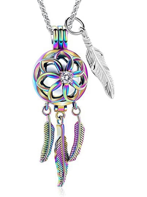 Cremation Jewelry Dream Catcher Urn Necklace for Ashes for Women Men Feather with Angel Wing Keepsake Memories Hollow Urn Pendant for Human Pet Ashes
