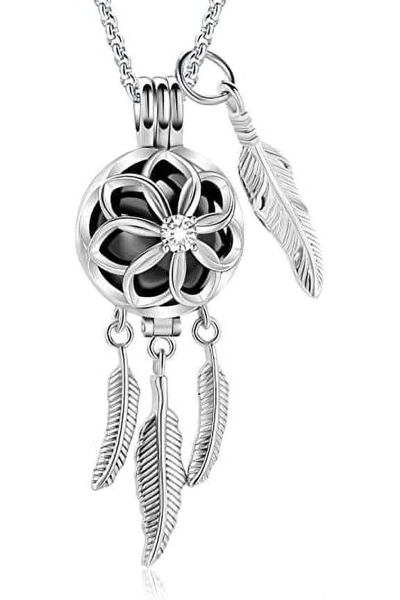Cremation Jewelry Dream Catcher Urn Necklace for Ashes for Women Men Feather with Angel Wing Keepsake Memories Hollow Urn Pendant for Human Pet Ashes