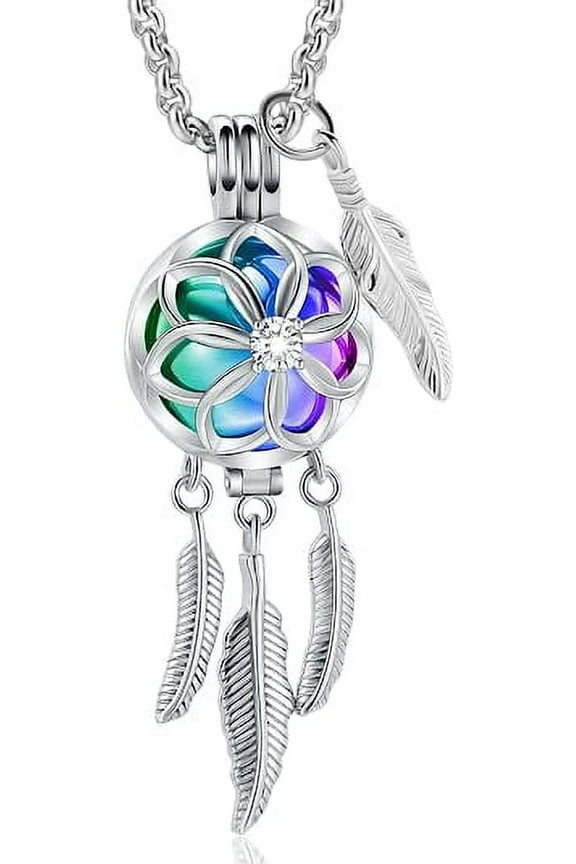 Cremation Jewelry Dream Catcher Urn Necklace for Ashes for Women Men Feather with Angel Wing Keepsake Memories Hollow Urn Pendant for Human Pet Ashes