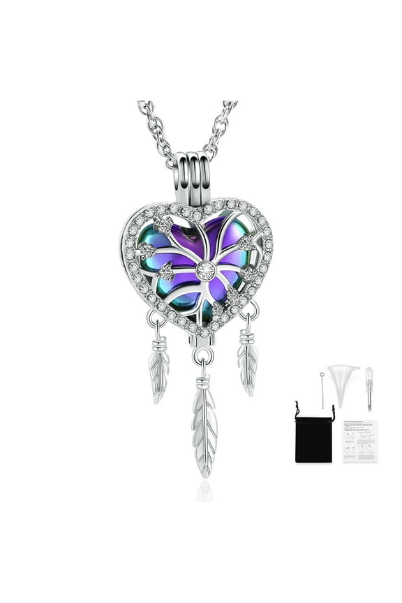 Cremation Jewelry Dream Catcher Urn Necklaces for Ashes Flower Feather Keepsake Memorial Hollow Pendant for Women Men