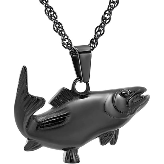 Cremation Jewelry Fish Urn Necklaces for Ashes for Men Women Keepsake Memorial Human Pet Ashes Pendant,Black
