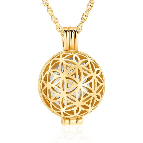 Cremation Jewelry Flower of Life Urn Necklaces for Ashes for Women Men Mini Keepsake Memorial Hollow Pendant