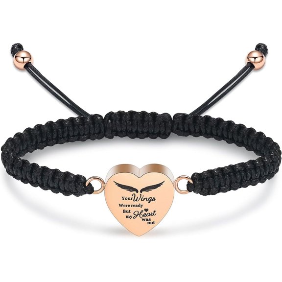 Cremation Jewelry Heart Urn Bracelet for Ashes for Women Men Adjustable Memorial Keepsake Rope Bracelet