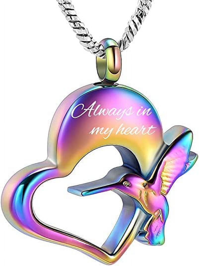 Cremation Jewelry Hummingbird Urn Necklace for Ashes Heart Cremation
