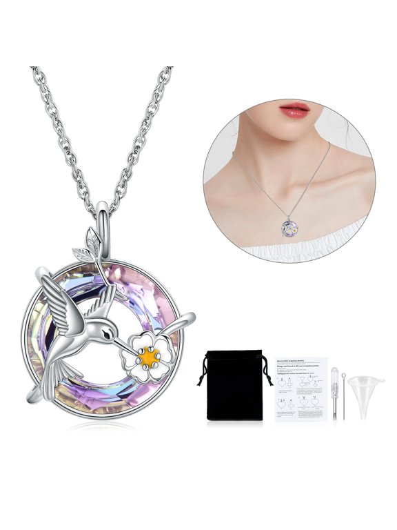 Cremation Jewelry Hummingbird Urn Necklaces for Ashes for Women Men Keepsake Memorial Ashes Pendant Necklace