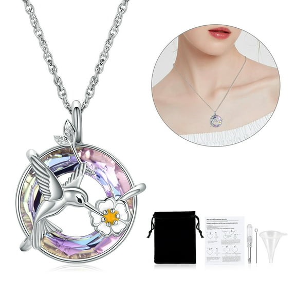 Cremation Jewelry Hummingbird Urn Necklaces for Ashes for Women Men Keepsake Memorial Ashes Pendant Necklace