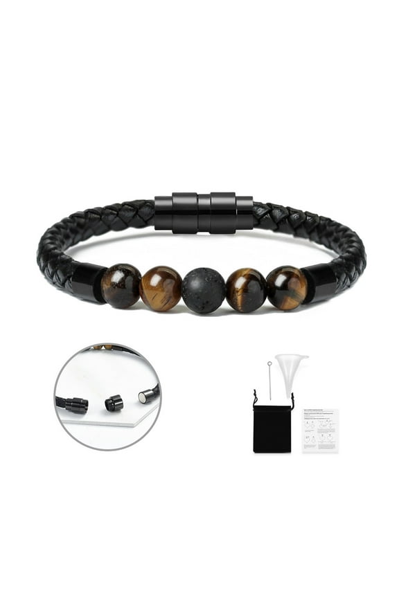 Cremation Jewelry Lava Stone Urn Bracelet for Ashes for Women Men Chakra Healing Balancing Genuine Leather Memorial Bracelets