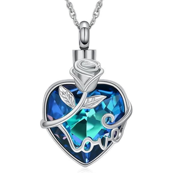 Cremation Jewelry Love Heart Urn Necklace for Ashes Rose Flower Cremation Urn Necklace Urn Pendant Keepsake Memorial Jewelry for Human / Pet