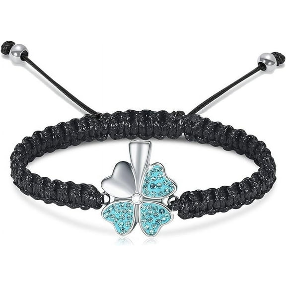 Cremation Jewelry Lucky Clover Urn Bracelet for Ashes for Women Men Stainless Steel Adjustable Memorial Keepsake Bangle Rope Braided Bracelet