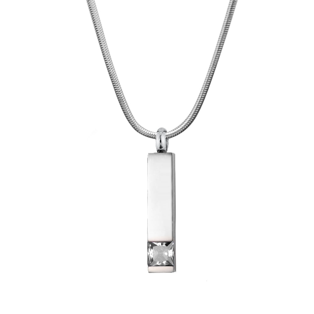 Cremation Jewelry Memorial Birthstone Bar Necklace Handcrafted Waterproof Human Ashes Urn Container with Free Funnel Kit and Velvet Jewelry Box [April]