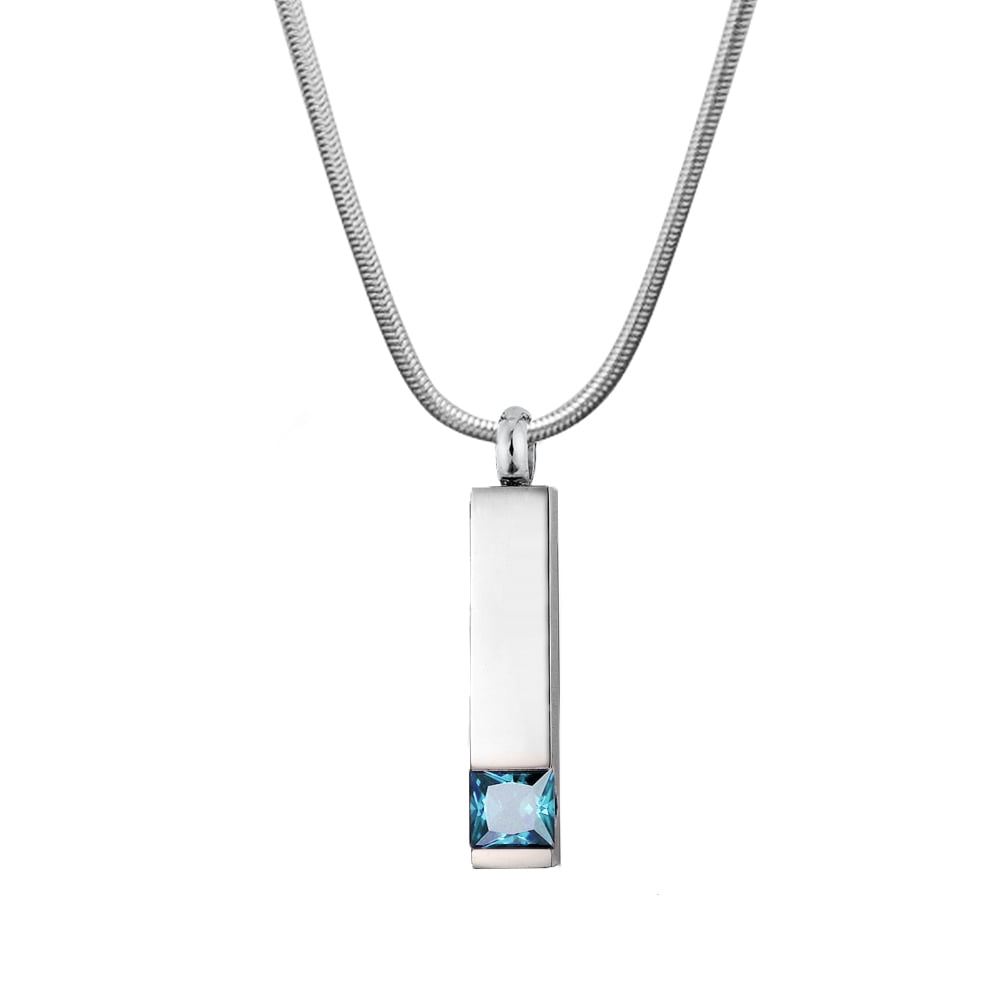 Cremation Jewelry Memorial Birthstone Bar Necklace Handcrafted Waterproof Human Ashes Urn Container with Free Funnel Kit and Velvet Jewelry Box [March]