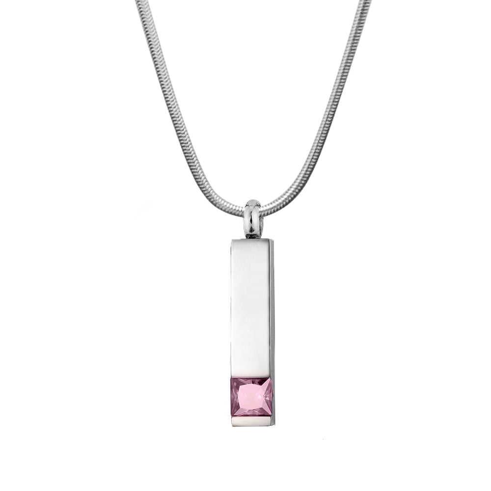 Cremation Jewelry Memorial Birthstone Bar Necklace Handcrafted Waterproof Human Ashes Urn Container with Free Funnel Kit and Velvet Jewelry Box [October]