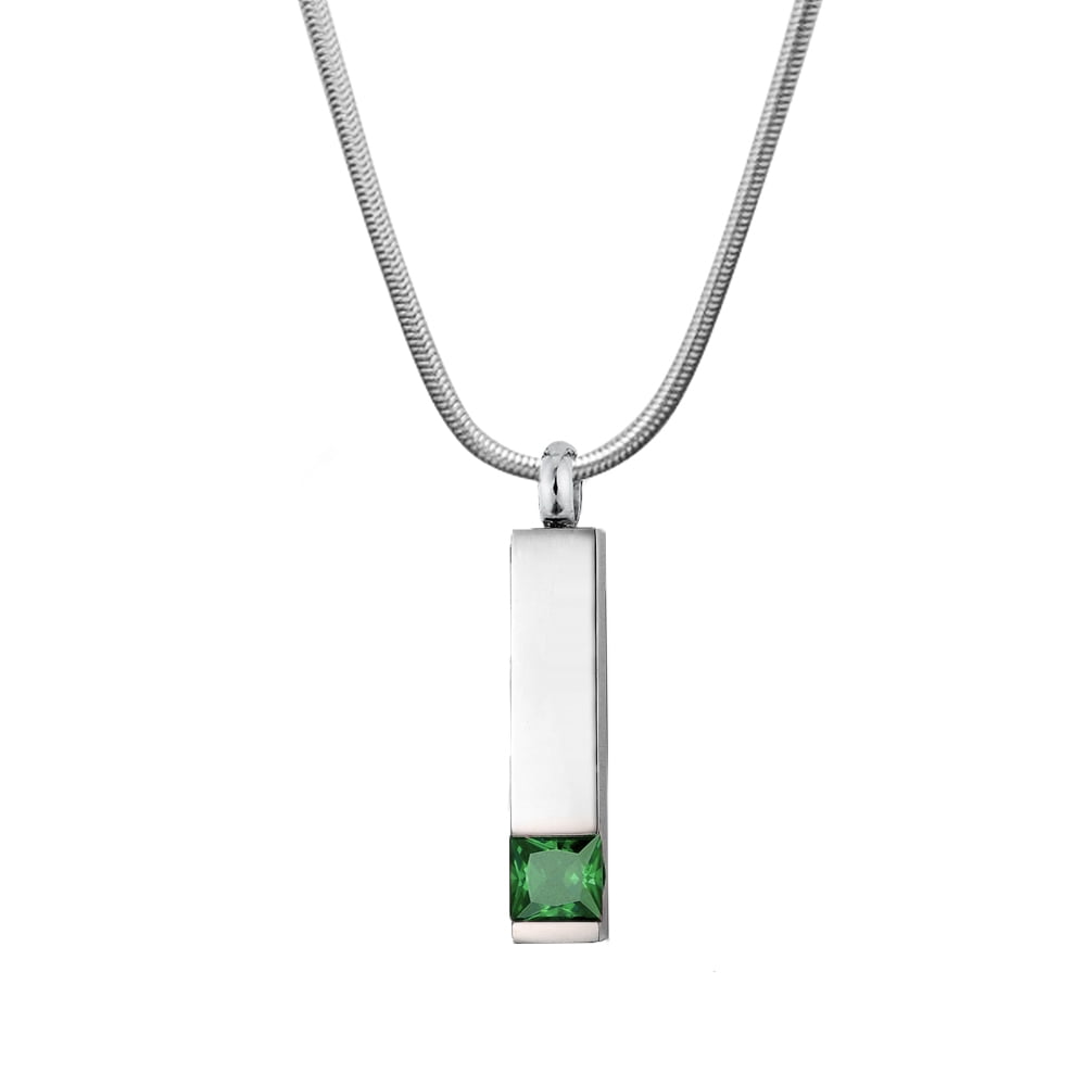 Cremation Jewelry Memorial Birthstone Bar Necklace Handcrafted Waterproof Human Ashes Urn Container with Free Funnel Kit and Velvet Jewelry Box [May]