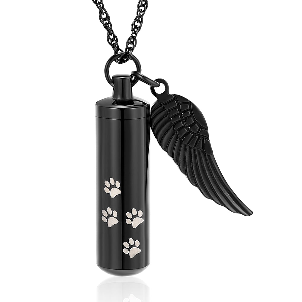 Cremation Jewelry Paw Print Urn Necklaces for Human Pet Ashes Cylinder ...