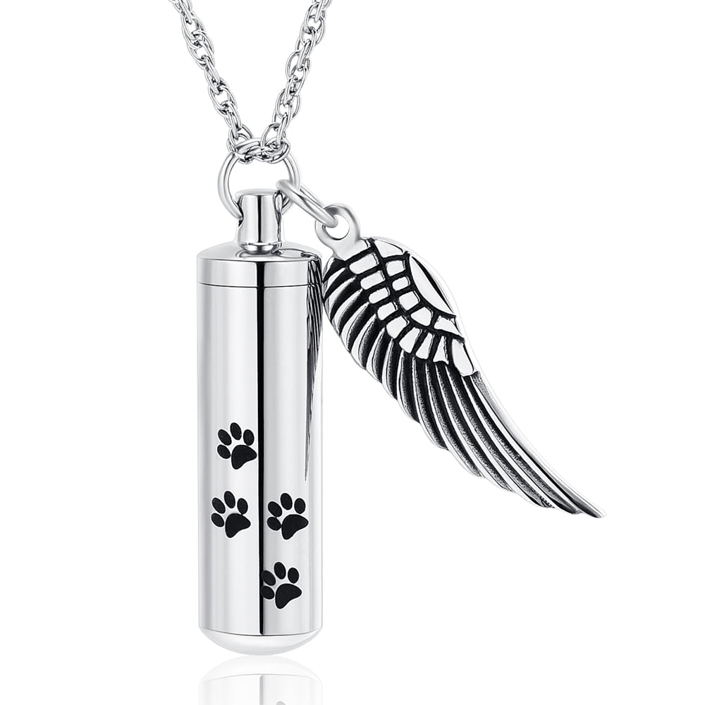 Cremation Jewelry Paw Print Urn Necklaces for Human Pet Ashes Cylinder ...