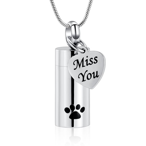 Cremation Jewelry Paw Print Urn Necklaces for Human Pet Ashes Cylinder Urn Pendant Keepsake Memorial Ash Locket Holder Necklace for Men Women