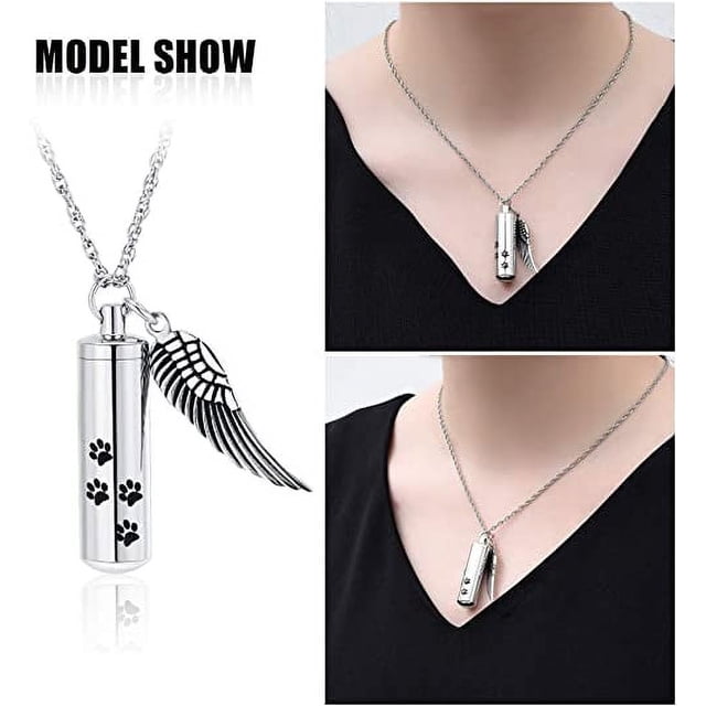 Cremation Jewelry Paw Print Urn Necklaces for Human Pet Ashes Cylinder ...