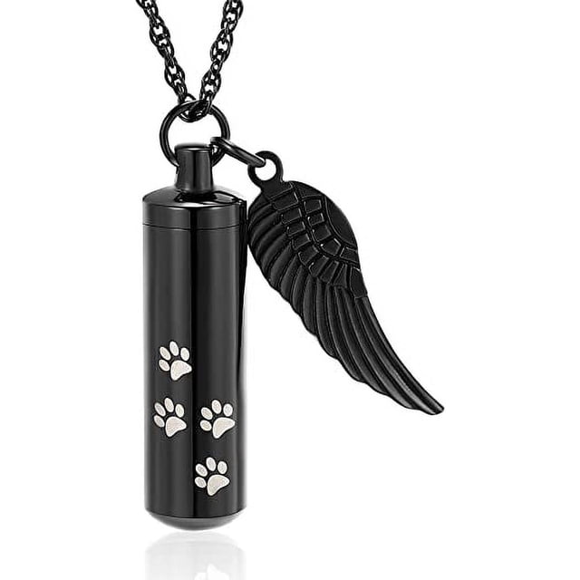 Cremation Jewelry Paw Print Urn Necklaces for Human Pet Ashes Cylinder ...