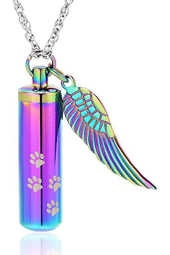 Cremation Jewelry Paw Print Urn Necklaces for Human Pet Ashes Cylinder Urn Pendant Keepsake Memorial Ash Locket Holder Necklace for Men Women