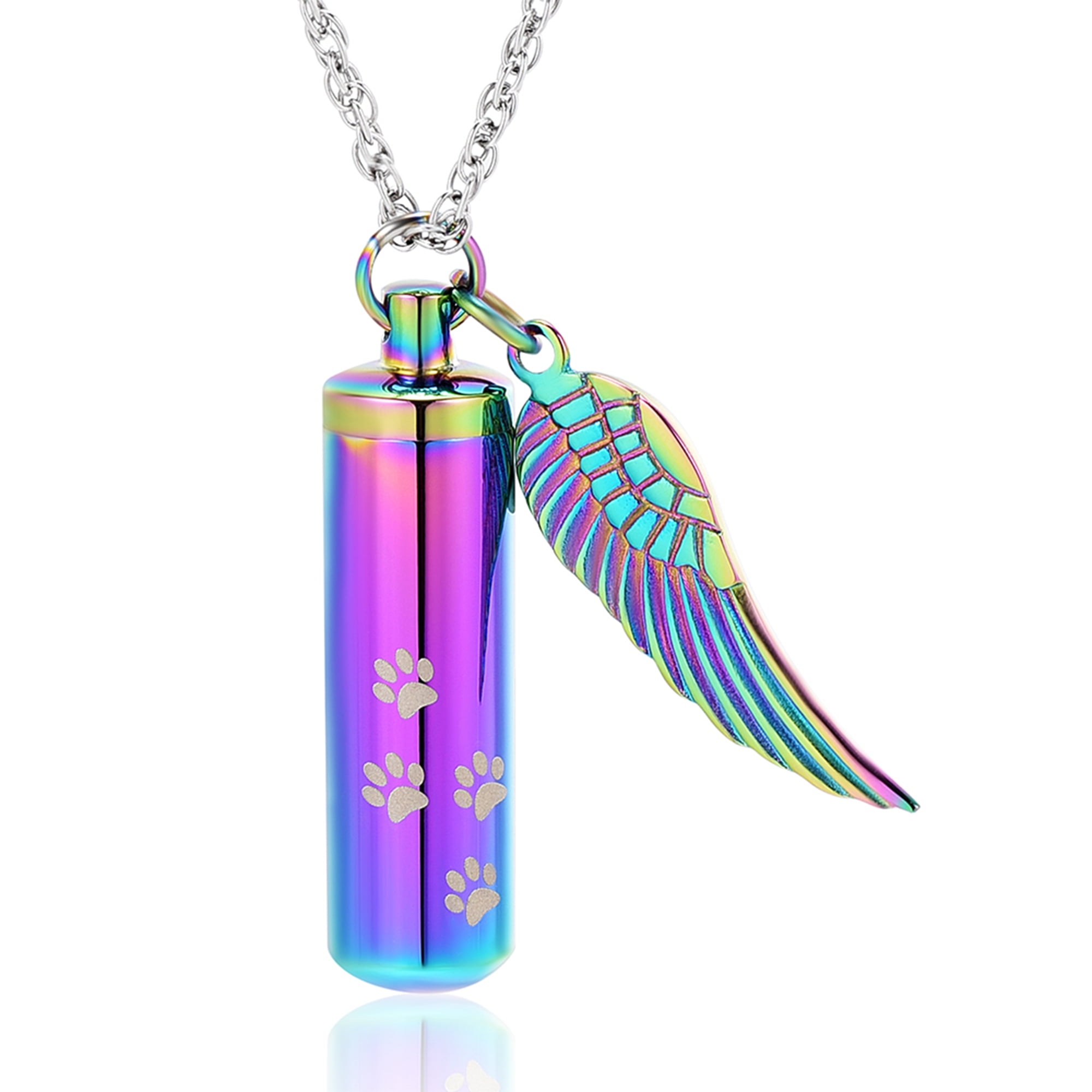 Cremation Jewelry Paw Print Urn Necklaces for Human Pet Ashes Cylinder ...