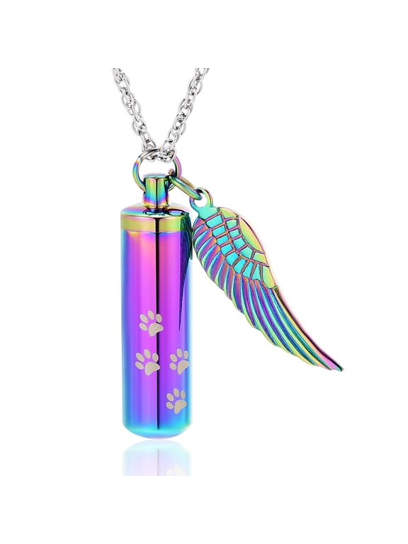 Cremation Jewelry Paw Print Urn Necklaces for Human Pet Ashes Cylinder Urn Pendant Keepsake Memorial Ash Locket Holder Necklace for Men Women