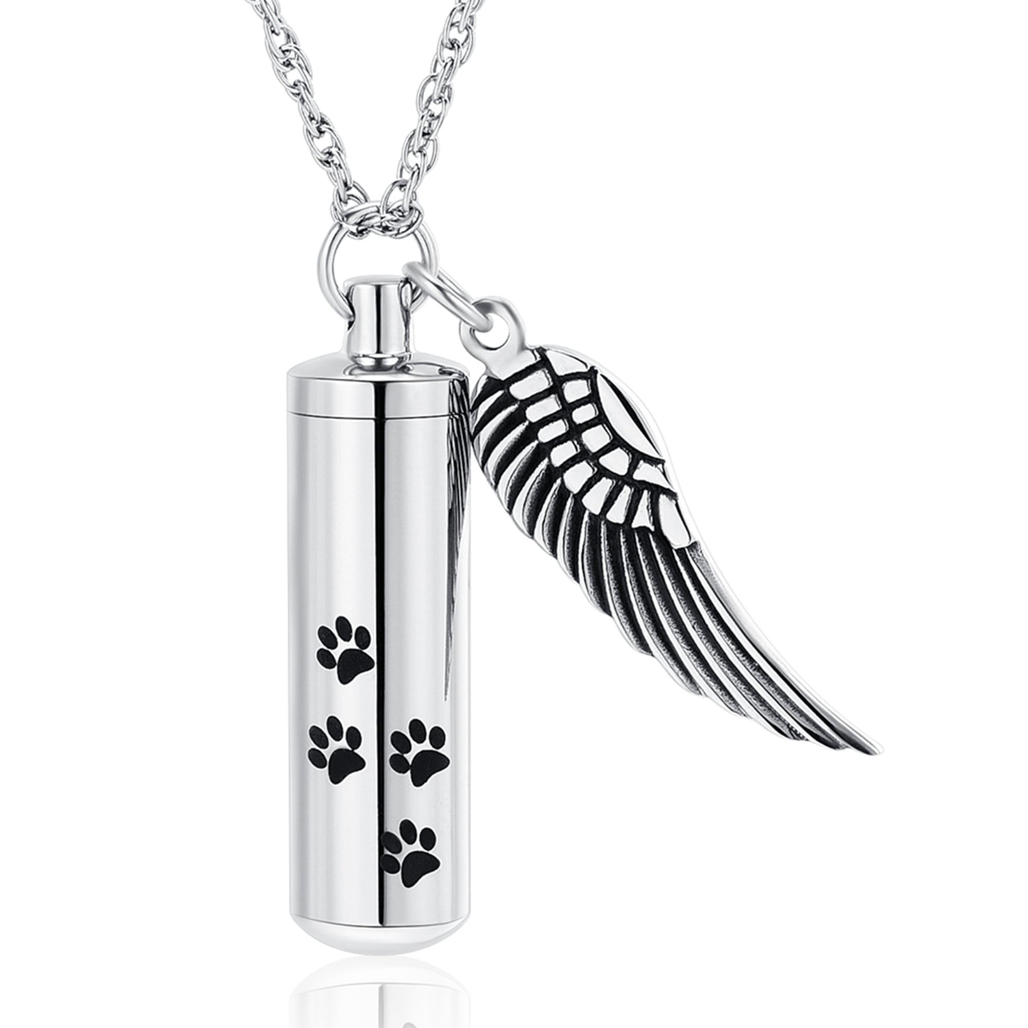 Cremation Jewelry Paw Print Urn Necklaces for Human Pet Ashes Cylinder ...