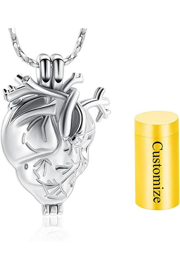 Cremation Jewelry Pendant Necklace for Ashes Holder - Anatomical Heart Urn Necklace for Ashes - Cremation Keepsake Memorial Lockets