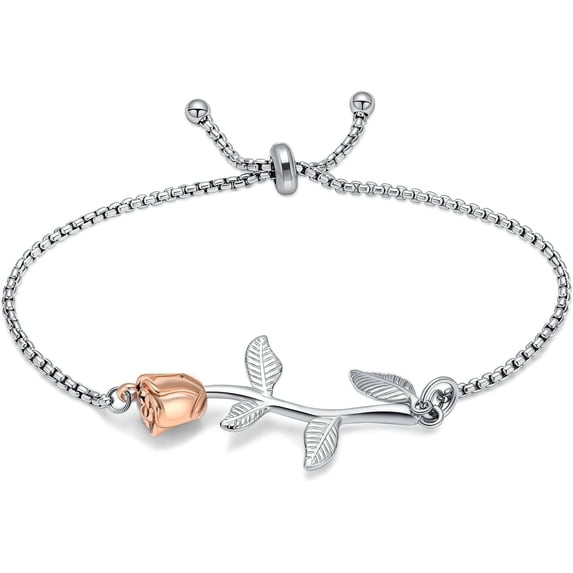 Cremation Jewelry Rose Flower Urn Bracelet for Ashes for Women Memorial Adjustable Ashes Link Bracelet