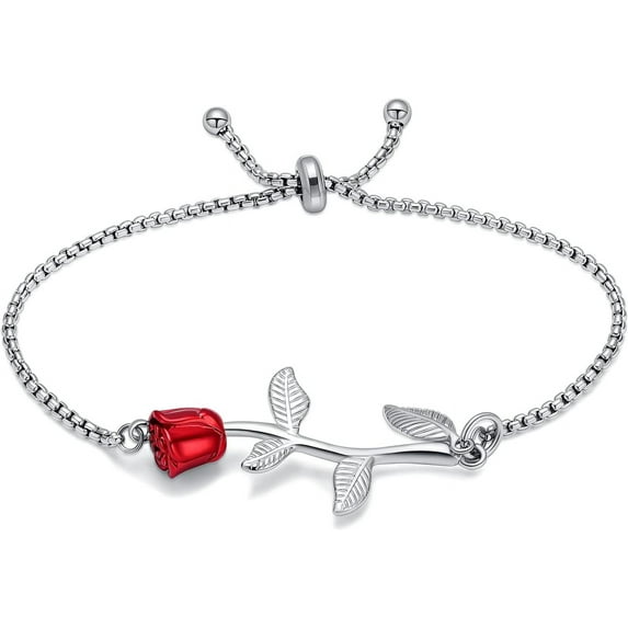 Cremation Jewelry Rose Flower Urn Bracelet for Ashes for Women Memorial Adjustable Ashes Link Bracelet