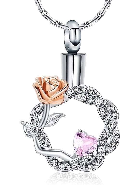 Cremation Jewelry Rose Flower Urn Necklace for Ashes for Women Stainless Steel Wreath Pendant Memorial Ash Holder Mom Sister Wife Anniversary Birthday Keepsake Gift