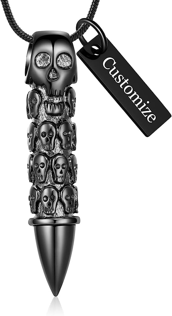TEMICO Stainless Steel Bullet Pendant Urn Necklace – Keepsake For Ashes, Cremation Memorial Jewelry