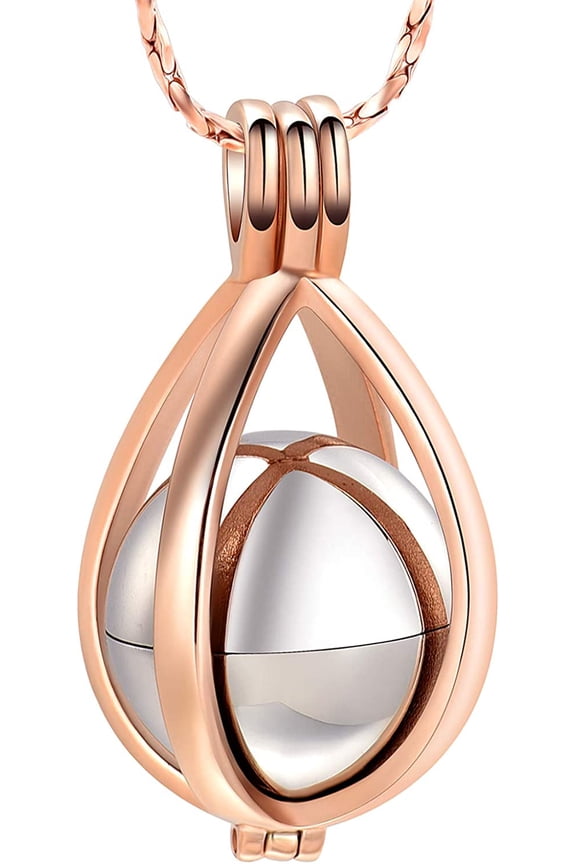 Cremation Jewelry Teardrop Urn Necklace for Ashes with Hollow Ball Memorial Locket Pendant Urn Jar Keepsake Jewelry for Women Men