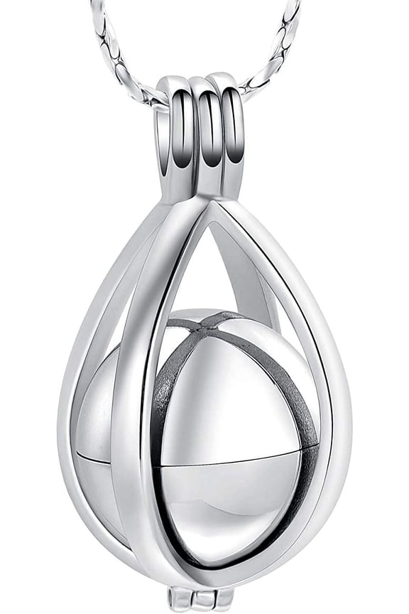 Cremation Jewelry Teardrop Urn Necklace for Ashes with Hollow Ball Memorial Locket Pendant Urn Jar Keepsake Jewelry for Women Men