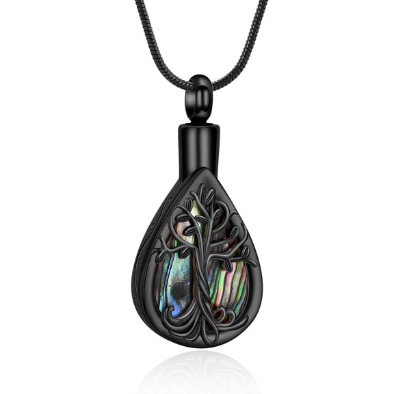Cremation Jewelry Tree of Life Teardrop Urn Necklace for Human Ashes for Women Men Abalone Shell Memorial Ashes Keepsake Pendant