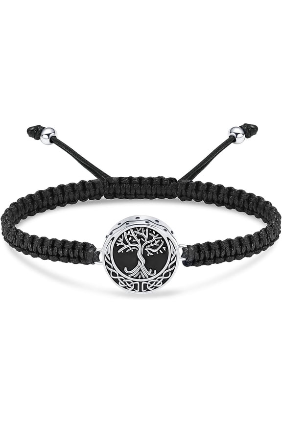 Cremation Jewelry Tree of Life Urn Bracelet for Ashes for Women Men Adjustable Stainless Steel Memorial Keepsake Rope Bracelet