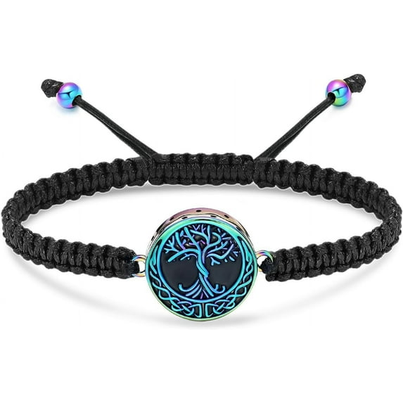 Cremation Jewelry Tree of Life Urn Bracelet for Ashes for Women Men Adjustable Stainless Steel Memorial Keepsake Rope Bracelet