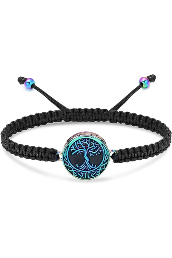 Cremation Jewelry Tree of Life Urn Bracelet for Ashes for Women Men Adjustable Stainless Steel Memorial Keepsake Rope Bracelet