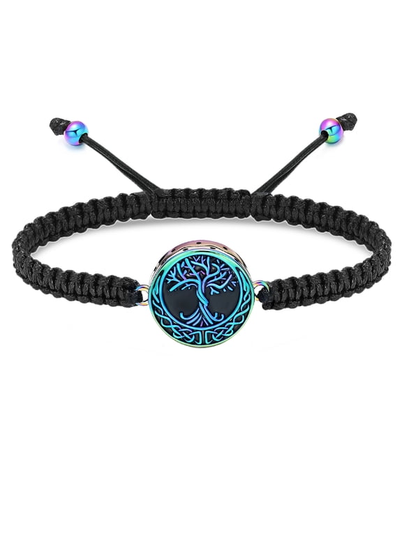 Cremation Jewelry Tree of Life Urn Bracelet for Ashes for Women Men Adjustable Stainless Steel Memorial Keepsake Rope Bracelet