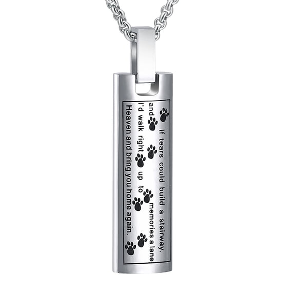 Cremation Jewelry Urn Necklace for Ashes, Pet Paw Print Memorial Pendant for Dog Cat Ashes Keepsake Locket for Men for Women(Silver)