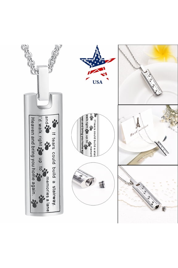 Cremation Jewelry Urn Necklace for Ashes, Pet Paw Print Memorial Pendant for Dog Cat Ashes Keepsake Locket for Men for Women