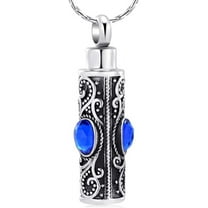 Birthstone Cremation Jewelry for Ashes Crystal Stainless Steel Cylinder Urn Pendant Memorial Necklace Keepsake for Women/Men